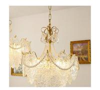 NYTGHYT Lampadario in Vetro Francese, Soggiorno, Camera da Letto, luci Decorative, Lampada a Sospensione postmoderna, Perle, Illuminazione a LED in Rame, Moda nordica, (D50cm)