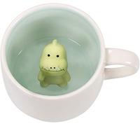 NYTGHYT Tazza da caffè 3D con dinosauro all'interno della tazza, simpatica tazza da tè fatta a mano in ceramica, per Natale, compleanno, per amici, familiari o bambini (dinosauro bianco)