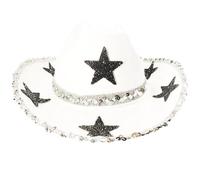 Nyutcwe Cappello da cowgirl Cappello da cowgirl bianco con cinghia regolabile Disco di stella di strass per la festa occidentale vestire la sposa degli accessori per feste di addio al nubilato