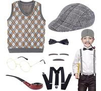 Nyutcwe Costume da Vecchio per Bambini, Divertimento in Costume da Vecchio Uomo di 100 Giorni Include Cappello, Occhiali, Gilet e Altro, Nonno per Bambini Che Giocano a Ruolo, m per Feste, m per
