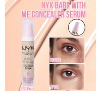 NYX Bare With Me Siero Correttore, Copre occhiaie, macchie, segni di acne e vasi sanguigni rossi, #01 Fair, Idratazione 24 ore, Texture siero, Corregge imperfezioni, Infuso con Tremella, Cica, Tè verd
