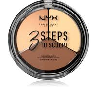 NYX Professional Makeup Palette Sculpting Viso 3 Steps to Sculpt, Palette Contouring, Illuminante e Blush, Nuance: Light