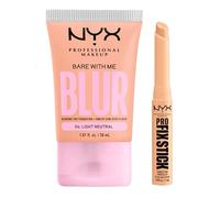 NYX Professional Makeup Bare With Me Blur Fondotinta 04 Light Neutral Opacizzante Idratante 30ml + Pro Fix Stick Correttore Pelli 06 Natural Tenuta 12h Illumina Corregge Imperfezioni - Set da 2