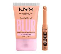 NYX Professional Makeup Bare With Me Blur Fondotinta 04 Light Neutral Opacizzante Idratante 30ml + Pro Fix Stick Correttore Pelli 09 Neutral Tan Tenuta 12h Illumina Corregge Imperfezioni - Set da 2