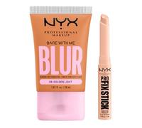 NYX Professional Makeup Bare With Me Blur Fondotinta 08 Golden Light Opacizzante Idratante 30ml + Pro Fix Stick Correttore Pelli 04 Light Tenuta 12h Illumina Corregge Imperfezioni - Set da 2