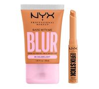 NYX Professional Makeup Bare With Me Blur Fondotinta 08 Golden Light Opacizzante Idratante 30ml + Pro Fix Stick Correttore Pelli 10 Golden Tenuta 12h Illumina Corregge Imperfezioni - Set da 2