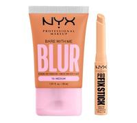NYX Professional Makeup Bare With Me Blur Fondotinta 10 Medium Opacizzante Idratante 30ml + Pro Fix Stick Correttore Pelli 06 Natural Tenuta 12h Illumina Corregge Imperfezioni - Set da 2