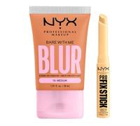 NYX Professional Makeup Bare With Me Blur Fondotinta 10 Medium Opacizzante Idratante 30ml + Pro Fix Stick Correttore Pelli 03 Yellow Tenuta 12h Illumina Corregge Imperfezioni - Set da 2