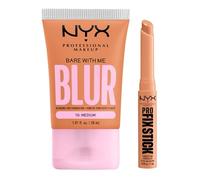 NYX Professional Makeup Bare With Me Blur Fondotinta 10 Medium Opacizzante Idratante 30ml + Pro Fix Stick Correttore Pelli 09 Neutral Tan Tenuta 12h Illumina Corregge Imperfezioni - Set da 2