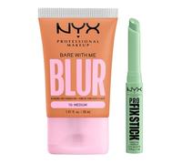 NYX Professional Makeup Bare With Me Blur Fondotinta 10 Medium Opacizzante Idratante 30ml + Pro Fix Stick Correttore Pelli 01 Green Tenuta 12h Illumina Corregge Imperfezioni - Set da 2