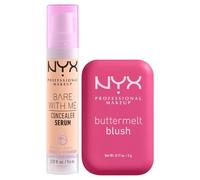 NYX Professional Makeup Bare With Me Siero Correttore Colorato 2in1 Coprenza Media 02.5 Medium Vanilla + Buttermelt Blush in Polvere con Burro Mango Mandorle Karité Colore Butta With Time - Set da 2