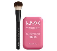 NYX Professional Makeup Buttermelt Blush in Polvere 06 For The Butta con Burro Mango Mandorle e Karité + Pennello Viso Pro Brush Buffing con Setole Arrotondate - Set da 2