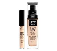 NYX Professional Makeup Can't Stop Won't Stop Correttore Tonalità 1 Pale Liquido Multiuso 3,5ml + Fondotinta Tonalità 01 Pale Liquido Waterproof Lunga Tenuta 24h 30ml - Set da 2