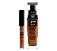 NYX Professional Makeup Can't Stop Won't Stop Correttore Tonalità 17 Cappuccino Liquido Multiuso 3,5ml + Fondotinta Tonalità 17 Cappuccino Liquido Waterproof Lunga Tenuta 24h 30ml - Set da 2