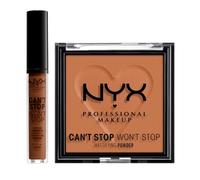 NYX Professional Makeup Can't Stop Won't Stop Correttore Tonalità 19 Mocha Liquido Multiuso 3,5ml + Cipria Tonalità 08 Mocha Polvere Opacizzante Levigante Finish Matte Lunga Tenuta - Set da 2