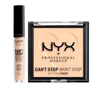 NYX Professional Makeup Can't Stop Won't Stop Correttore Tonalità 4 Light Ivory Liquido Multiuso 3,5ml + Cipria Tonalità 02 Light Polvere Opacizzante Levigante Finish Matte Lunga Tenuta - Set da 2