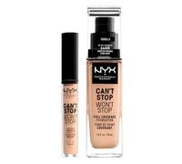 NYX Professional Makeup Can't Stop Won't Stop Correttore Tonalità 6 Vanilla Liquido Multiuso 3,5ml + Fondotinta Tonalità 06 Vanilla Liquido Waterproof Lunga Tenuta 24h 30ml - Set da 2