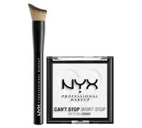NYX Professional Makeup Cipria Fondotinta in Polvere Can't Stop Won't Stop 11 Bright Translucent Opacizzante e Matificante + Pennello Viso Total Control Drop con Setole Angolate - Set da 2