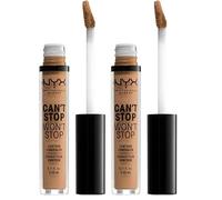 NYX Professional Makeup Correttore Can't Stop Won't Stop, Correttore Viso Liquido, Adatto a Tutti gli Incarnati, Golden Honey, Confezione da 2