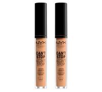 NYX Professional Makeup Correttore Can't Stop Won't Stop Tonalità 7.5 Soft Beige Liquido Multiuso Lunga Tenuta 24h Waterproof Ultra Pigmentato Corregge Scolpisce e Illumina - 2 Correttori da 3,5ml