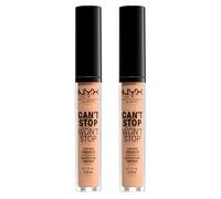 NYX Professional Makeup Correttore Can't Stop Won't Stop Tonalità 7 Natural Liquido Multiuso Lunga Tenuta 24h Waterproof Ultra Pigmentato Corregge Scolpisce e Illumina - 2 Correttori da 3,5ml