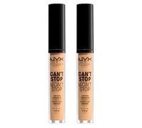 NYX Professional Makeup Correttore Can't Stop Won't Stop Tonalità 8 True Beige Liquido Multiuso Lunga Tenuta 24h Waterproof Ultra Pigmentato Corregge Scolpisce e Illumina - 2 Correttori da 3,5ml