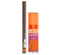 NYX Professional Makeup Duck Plump Gloss Lucidalabbra Colore 11 Pick Me Pink 7ml + Duck Plump Plumping Lip Liner Matita Labbra Colore 11 Touch Up Taupe Rimpolpante con Zenzero e Peperoncino - Set da 2