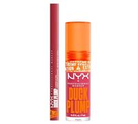 NYX Professional Makeup Duck Plump Plumping Lip Liner Matita Labbra 03 Flirty Flip + Duck Plump Gloss Lucidalabbra 09 Strike a Rose Rimpolpante Formula con Zenzero e Peperoncino 7ml - Set da 2
