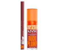 NYX Professional Makeup Duck Plump Plumping Lip Liner Matita Labbra 04 Fill Em' In + Duck Plump Gloss Lucidalabbra 08 Mauve Out My Way Rimpolpante Formula con Zenzero e Peperoncino 7ml - Set da 2