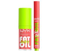 NYX Professional Makeup Fat Oil Lip Drip Gloss Labbra Chillin' Like A Villain 4,8ml + Fat Oil Slick Click Balsamo Labbra 03 No Filter Needed Colorato Idratante Effetto Lucido Lunga Tenuta - Set da 2