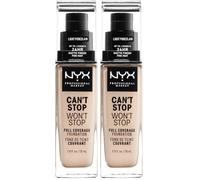 NYX Professional Makeup Fondotinta, Can't Stop Won't Stop Full Coverage Foundation, Lunga tenuta, Waterproof, Finish Matte, Tonalità: Light Porcelain (Confezione da 2)
