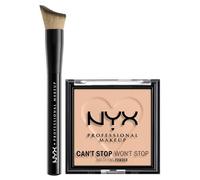 NYX Professional Makeup Fondotinta in Polvere Can't Stop Won't Stop 03 Light Medium Opacizzante e Matificante + Pennello Viso Total Control Drop con Setole Angolate - Set da 2