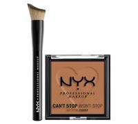 NYX Professional Makeup Fondotinta in Polvere Can't Stop Won't Stop 08 Mocha Opacizzante e Matificante + Pennello Viso Total Control Drop con Setole Angolate - Set da 2