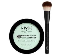 NYX Professional Makeup High Definition Finishing Powder Cipria 03 Mint Green in Polvere Finish Matte Compatta e Opacizzante + Pro Brush Buffing Pennello Viso Multiuso Professionale - Set da 2