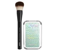 NYX Professional Makeup Illuminante Buttermelt Highlighter 20 Butta Mint in Polvere Sfumabile Stratificabile Finish Perlato + Pennello Viso Pro Brush Buffing Multiuso Professionale - Set da 2
