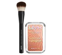 NYX Professional Makeup Illuminante Buttermelt Highlighter 35 Butta in Bronze in Polvere Sfumabile Stratificabile Finish Perlato + Pennello Viso Pro Brush Buffing Multiuso Professionale - Set da 2