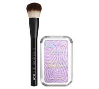 NYX Professional Makeup Illuminante Buttermelt Highlighter 40 No 1 Butta in Polvere Sfumabile Stratificabile Finish Perlato + Pennello Viso Pro Brush Buffing Multiuso Professionale - Set da 2