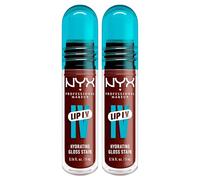 NYX Professional Makeup Lip I.V. Gloss Stain Idratante 2in1 Lipgloss e Tinta Labbra Applicatore a Goccia Formula Vegana con Vitamina B12 e Magnesio Tonalità 05 Mocha Me Wet - 2 Lipgloss da 5ml