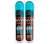 NYX Professional Makeup Lip I.V. Gloss Stain Idratante 2in1 Lipgloss e Tinta Labbra Applicatore a Goccia Formula Vegana con Vitamina B12 e Magnesio Tonalità 06 Espresso Soak - 2 Lipgloss da 5ml
