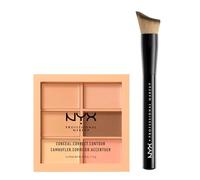NYX Professional Makeup Palette Conceal Correct Contour 01 Light Correttori in Crema per Imperfezioni e Contouring + Pennello Viso Total Control Drop con Setole Angolate Curvate - Set da 2