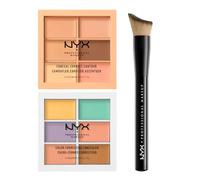 NYX Professional Makeup Palette Correttori Colour Correcting 6 Tonalità + Conceal Correct Contour Correttori in Crema Imperfezioni e Contouring 01 Light + Pennello Viso Total Control Drop - Set da 3