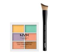 NYX Professional Makeup Palette Correttori Colour Correcting 6 Tonalità per Occhiaie Macchie Imperfezioni Copertura Modulabile + Pennello Viso Total Control Drop con Setole Angolate Curvate - Set da 2