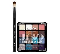 NYX Professional Makeup Palette Ombretti 16 Colori Altamente Pigmentati Ultimate Shadow 01 Vintage Jean Baby + Pennello Occhi per Sfumature Pro Brush Blending - Set da 2