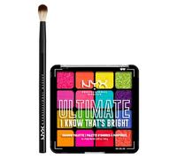 NYX Professional Makeup Palette Ombretti 16 Colori Altamente Pigmentati Ultimate Shadow 04 I Know That'S Bright + Pennello Occhi per Sfumature Pro Brush Blending - Set da 2