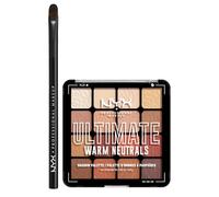 NYX Professional Makeup Palette Ombretti 16 Colori Altamente Pigmentati Ultimate Shadow 05 Warm Neutrals + Pennello Occhi Piatto Pro Flat Detail - Set da 2