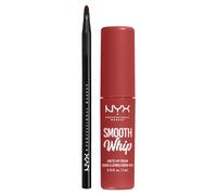 NYX Professional Makeup Rossetto Liquido Smooth Whip Tinta Labbra Matte Bday Frosting con Burro di Karité Flacone da 4ml + Pennello Labbra Pro Brush Lip con Punta Sottile - Set da 2