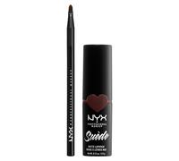 NYX Professional Makeup Rossetto Suede Matte 07 Cold Brew Opaco Vellutato Texture Cremosa Labbra Morbide Lunga Durata + Pennello Labbra Pro Brush Lip con Punta Sottile - Set da 2