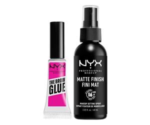 NYX Professional Makeup Setting Spray, Formula fissante leggera a lunga tenuta, Finish matte, 60 ml & The Brow Glue, Gel Trasparente per Sopracciglia Effetto Laminazione, Fino a 16 ore di Tenuta