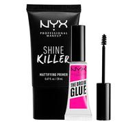 NYX Professional Makeup Shine Killer Mattifying Primer Base Make up Opacizzante con Polvere Carbone Attivo 20ml + The Brow Glue Gel Sopracciglia Trasparente Effetto Laminazione 5g - Set da 2