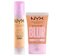 NYX Professional Makeup Siero Correttore 2in1 Bare With Me Tonalità Golden Idratazione Fino a 24h 9,6ml + Fondotinta Bare With Me Blur Tonalità 07 Golden Finish Matte 30ml - Set da 2
